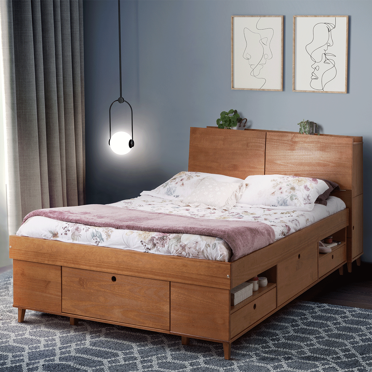 Set AMALFI: Bett mit Bettkasten + Kopfteil mit Stauraum - Memomad