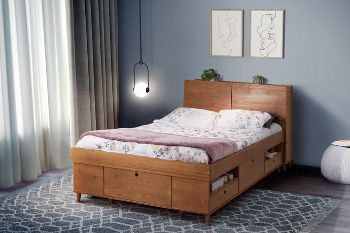 Set AMALFI: Bett mit Bettkasten + Kopfteil mit Stauraum - Memomad