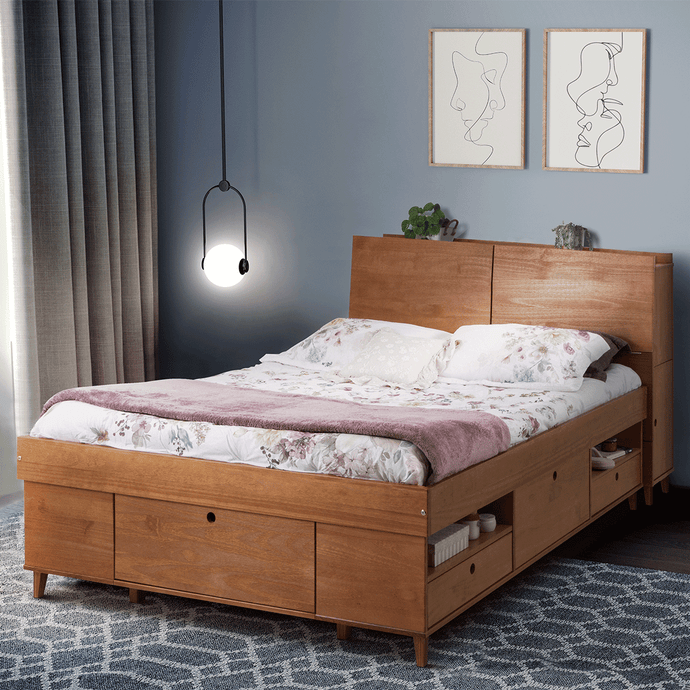 Set AMALFI: Bett mit Bettkasten + Kopfteil mit Stauraum - Memomad