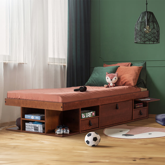 Funktionsbett Bali 90x190 cm - Einzelbett mit Bettkasten und viel Stauraum - Inkl. Lattenrost - Memomad