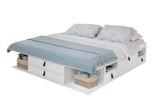 Storage Bed Bali White - Double bed frame with drawers and shelves, ideal for small bedrooms - Sturdy storage platform bed of MDF lacquered