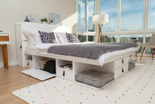 Schlafzimmer mit Set Bali Funktionsbett mit Kopfende Weiss - Bett mit Aufbewahrung aus MDF Platten weiß lackiert