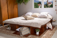 Funktionsbett Bali - Doppelbett mit Bettkasten für kleine Schlafzimmer - Stabiles Funktionsbett aus massiv Holz Kiefer - Bettgestell mit Aufbewahrung