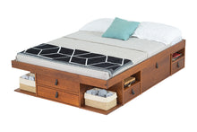Storage Bed Bali - Double bed frame with drawers and shelves, ideal for small bedrooms - Sturdy storage platform bed of solid pine wood