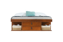 Storage Bed Bali - Double bed frame with drawers and shelves, ideal for small bedrooms - Sturdy storage platform bed of solid pine wood